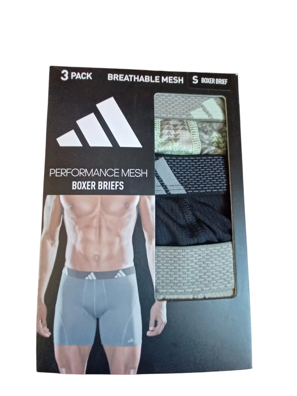 adidas 3-Pack Performance Mesh Boxer Briefs - Black & Gray